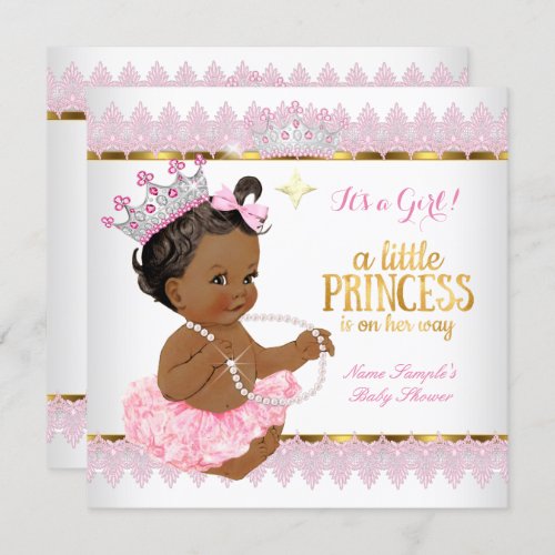 Princess Baby Shower Pink Gold Ethnic Girl Invitation