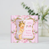 Princess Baby Shower Pink Gold Floral Blonde Invitation (Standing Front)