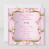 Princess Baby Shower Pink Gold Floral Blonde Invitation (Back)