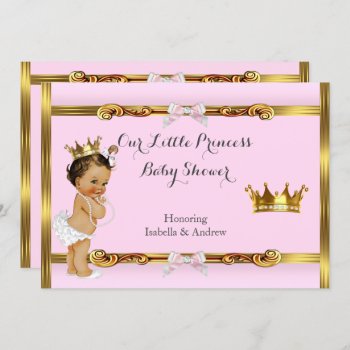 Princess Baby Shower Pink Gold Girl Brunette Invitation by VintageBabyShop at Zazzle
