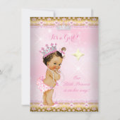 Princess Baby Shower Pink Gold Lace Tiara Brunette Invitation (Front)