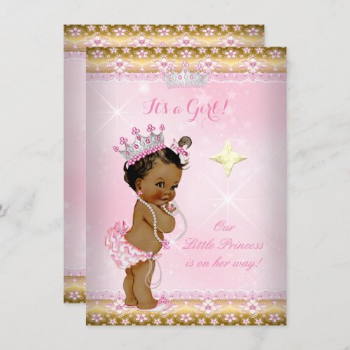 Princess Baby Shower Pink Gold Lace Tiara Ethnic Invitation