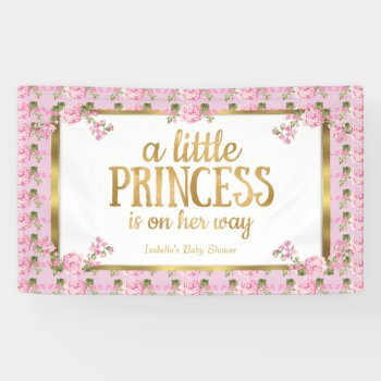 Princess Baby Shower Pink Gold Rose Floral Banner by VintageBabyShop at Zazzle