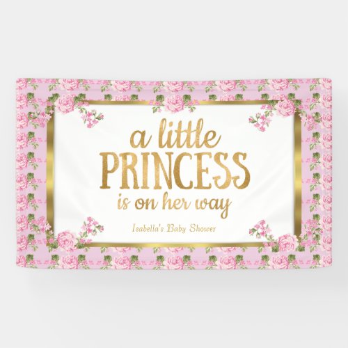 Princess Baby Shower Pink Gold Rose Floral Banner