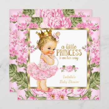Princess Baby Shower Pink Gold Rose Floral Blonde Invitation by VintageBabyShop at Zazzle