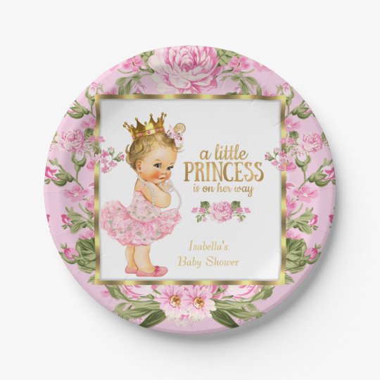Princess Baby Shower Pink Gold Rose Floral Blonde Paper ...
