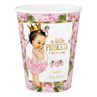 Princess Baby Shower Pink Gold Rose Floral Paper Cup