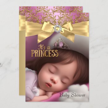 Princess Baby Shower Pink Gold Sleeping Girl Invitation by VintageBabyShop at Zazzle