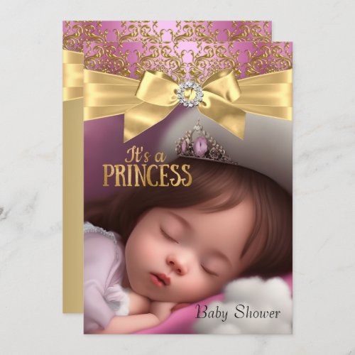 Princess Baby Shower Pink Gold Sleeping Girl Invitation