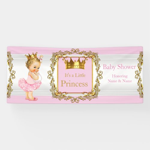 Princess Baby Shower Pink Gold White Blonde Baby Banner