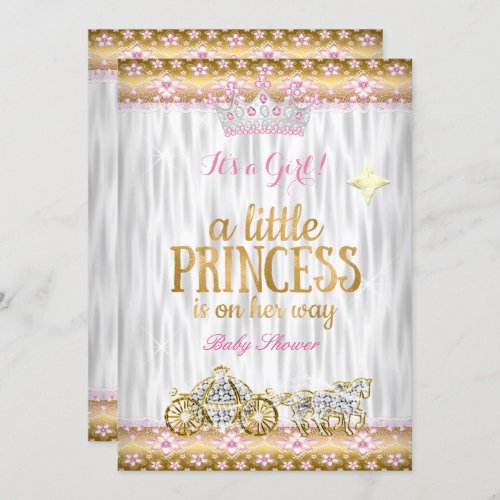 Princess Baby Shower Pink Gold White Carriage Invitation