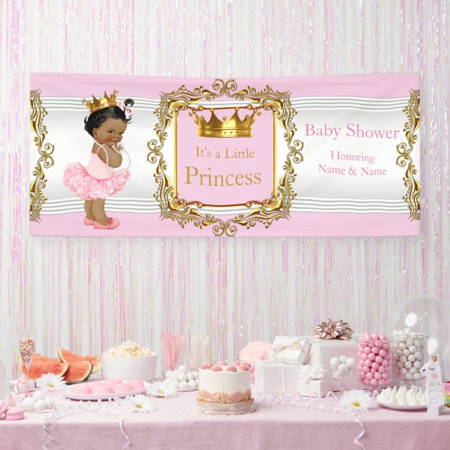 Princess Baby Shower Pink Gold White Ethnic Banner (Party)