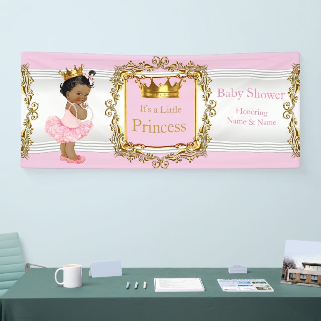 'It's A Princess' Banner - Gold Glitter Paper Sign For Baby Shower, Gender Reveal, Girl Party Decor, 14 Pieces With String