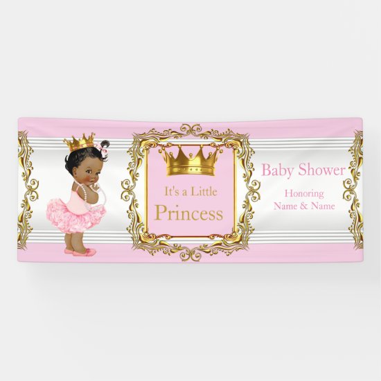Princess Baby Shower Pink Gold White Ethnic Banner