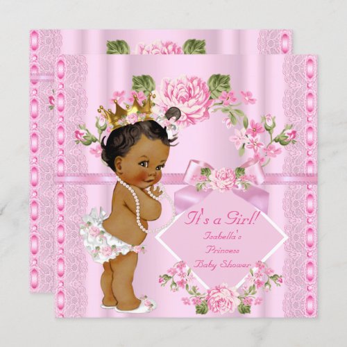 Princess Baby Shower Pink Lace Floral Rose Ethnic Invitation