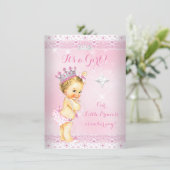 Princess Baby Shower Pink Lace Tiara Blonde Invitation (Standing Front)