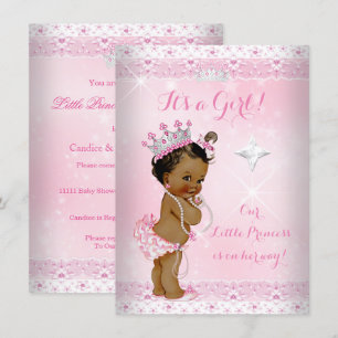 Princess Baby Shower Pink Lace Tiara Ethnic Invitation