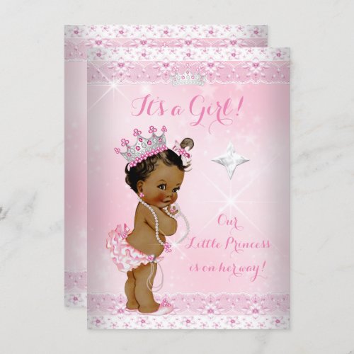 Princess Baby Shower Pink Lace Tiara Ethnic Invitation