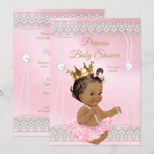 Princess Baby Shower Pink pearl lace brunette Invitation