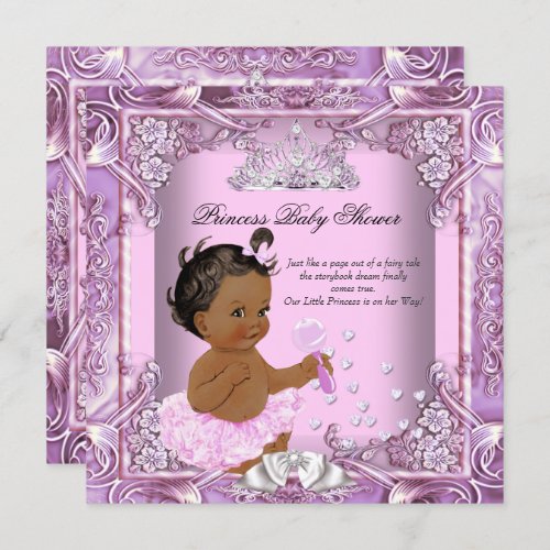 Princess Baby Shower Pink Purple Tutu Ethnic Invitation