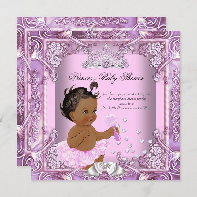 Princess Baby Shower Pink Purple Tutu Ethnic Invitation (Front/Back)