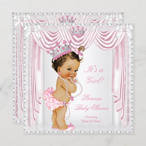 Princess Baby Shower Pink Satin Lace Medium Skin Invitation