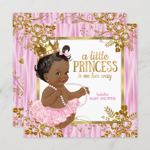 Princess Baby Shower Pink Silk Floral Ethnic Invitation