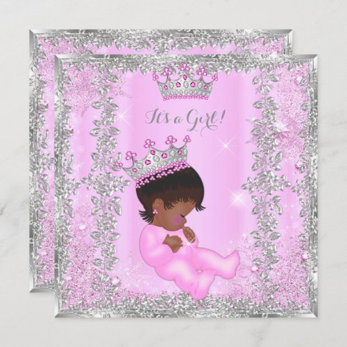 Princess Baby Shower Pink Silver African American Invitation