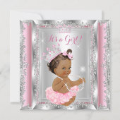 Princess Baby Shower Pink Silver Tutu Brunette 2 Invitation (Front)