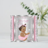 Princess Baby Shower Pink Silver Tutu Brunette 2 Invitation (Standing Front)