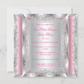 Princess Baby Shower Pink Silver Tutu Brunette 2 Invitation (Back)