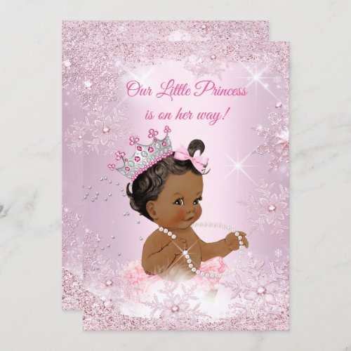 Princess Baby Shower Pink Snowflake Winter Ethnic Invitation