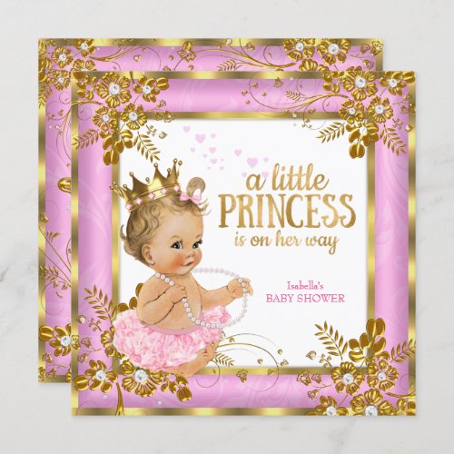 Princess Baby Shower Pink Tutu Floral Blonde Invitation