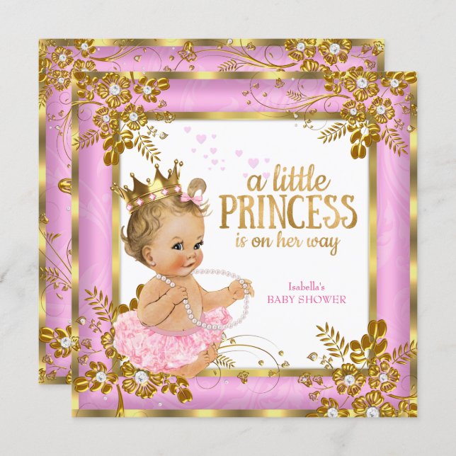 Princess Baby Shower Pink Tutu Floral Blonde Invitation (Front/Back)