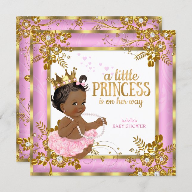 Princess Baby Shower Pink Tutu Floral Ethnic Invitation (Front/Back)