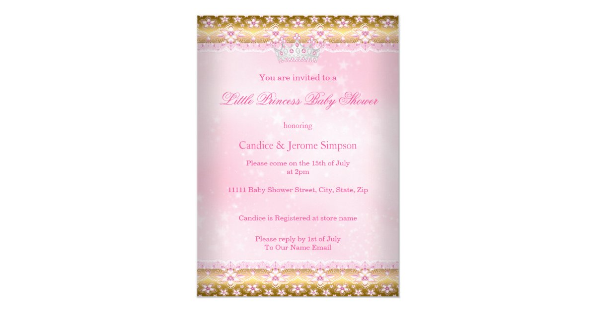 princess baby shower pink tutu gold tiara brunette card | zazzle princess baby shower pink tutu gold tiara brunette card | zazzle, Baby shower invitations