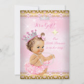 Princess Baby Shower Pink Tutu Gold Tiara Brunette Invitation (Front)