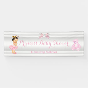 Princess Baby Shower Pink White Brunette Baby Banner