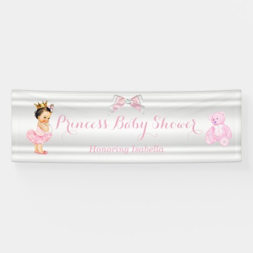 Princess Baby Shower Pink White Brunette Baby Banner