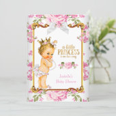 Princess Baby Shower Pink White Floral Blonde 2 Invitation (Standing Front)