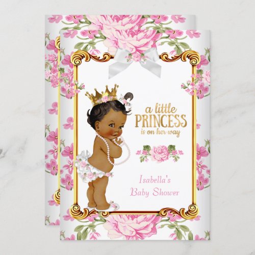 Princess Baby Shower Pink White Floral Ethnic 2 Invitation