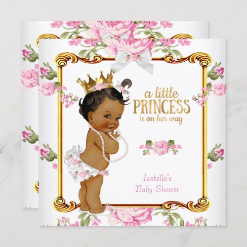 Princess Baby Shower Pink White Floral Ethnic Invitation