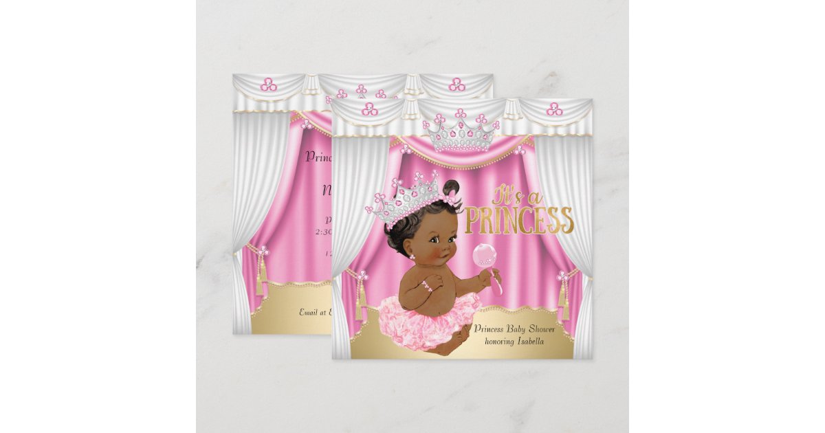 Princess Baby Shower Pink White Gem Gold Ethnic Invitation | Zazzle