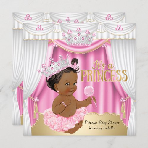 Princess Baby Shower Pink White Gem Gold Ethnic Invitation