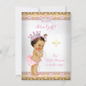 Princess Baby Shower Pink White Gold Tiara Brunett Invitation (Front)
