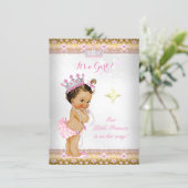 Princess Baby Shower Pink White Gold Tiara Brunett Invitation (Standing Front)