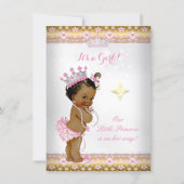 Princess Baby Shower Pink White Gold Tiara Ethnic Invitation (Front)