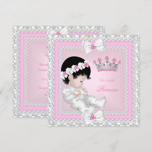 Princess Baby Shower Pink White Gray Damask B Invitation