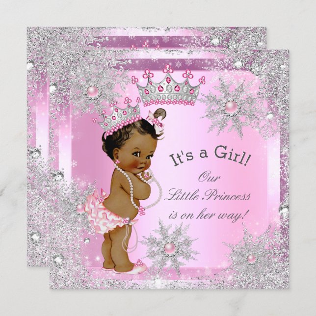 Princess Baby Shower Pink Winter Wonderland Ethnic Invitation (Front/Back)