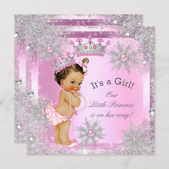 Princess Baby Shower Pink Winter Wonderland Invitation (Front/Back)